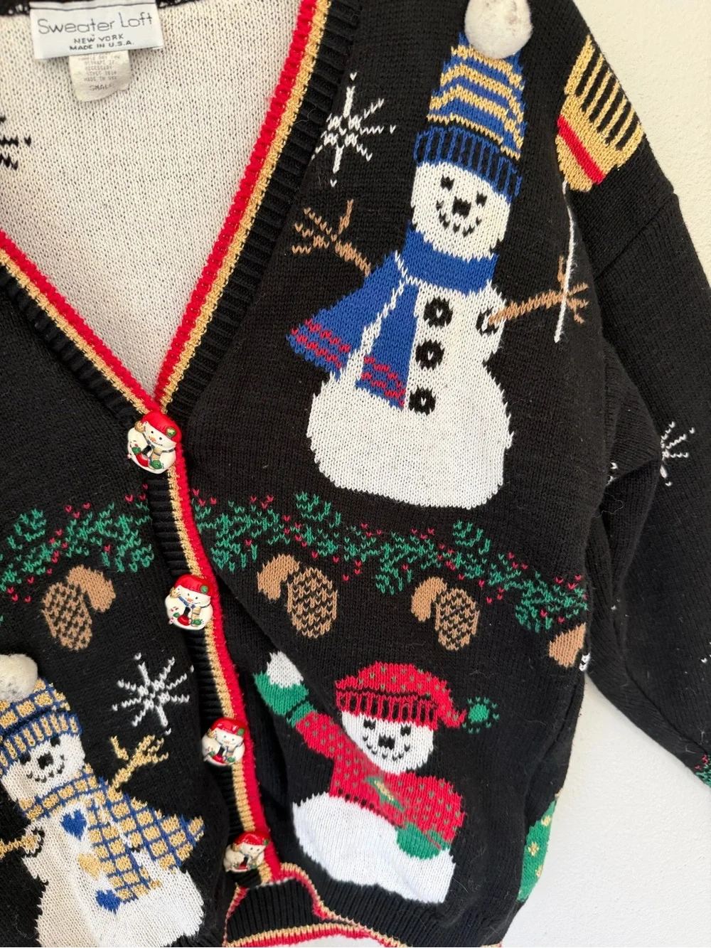 Vintage Sweater Loft Small Christmas Snowman Cardigan